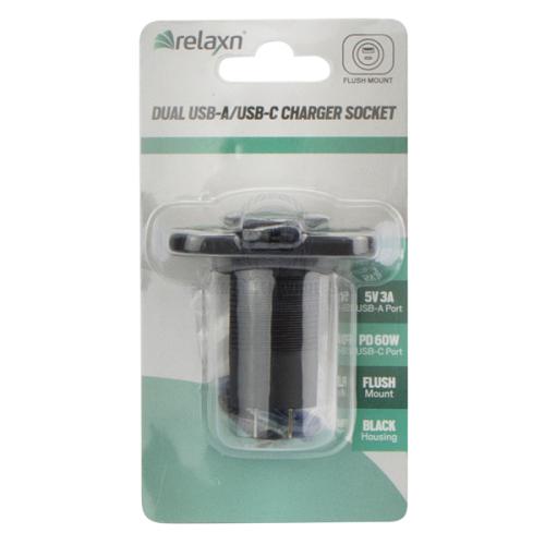 SAW RELAXN 530004-Marine Grade PD 60W USB 1A+1C Charger DUAL USB-A/USB-C CHARGER