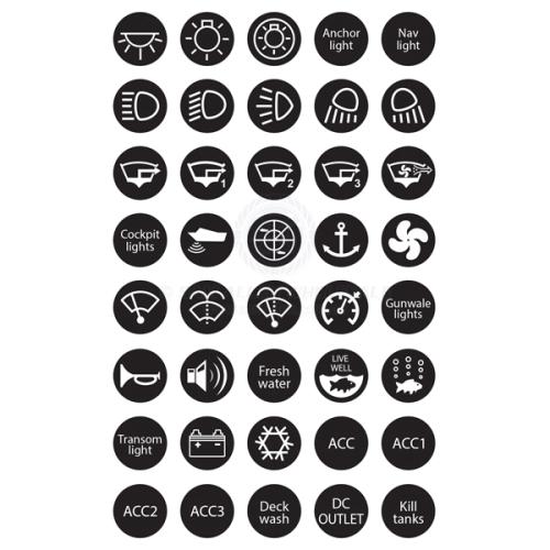 Relaxn 530729 Updated additional 40pcs assorted label stickers for the Relaxn Stainless Steel Backlit Push-Button Marine Switches