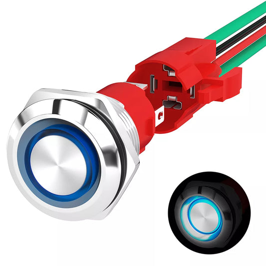The BWI-LAS-19 is a Marine Grade 19mm, 15A Stainless Steel Marine Boat Push-Button Switch with LED Light Ring. 
